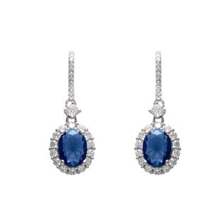NWT Genevive Glamorous Oval .925 Silver Halo Dangle Earrings